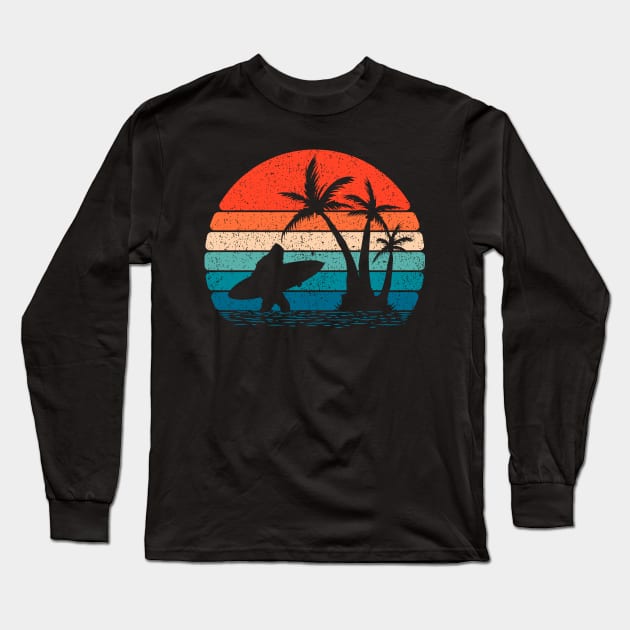 Bigfoot Surfing Sasquatch Surfer Long Sleeve T-Shirt by Tesszero